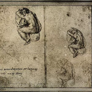 Study of a female nude, rear view; drawing by Michelangelo. Albertina, Vienna