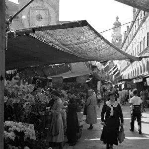 View of the stalls at a market in Venice