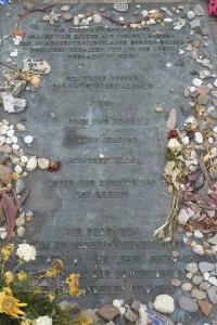 Germany, Lower Saxony, Bergen Belsen, Memorial plaque within the grounds of the Germany, Lower Saxony, Bergen Belsen, Memorial plaque within the grounds of the