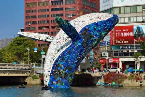 Whale in Love art installation, Love River, Kaohsiung, Taiwan